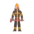 Firefighter in safety helmet and protective suit standing with axe cartoon character vector IllustrationÃËÃÂ½ÃâÃÂµÃâ¬ÃÂ½ÃÂµÃâÃÂ° Royalty Free Stock Photo